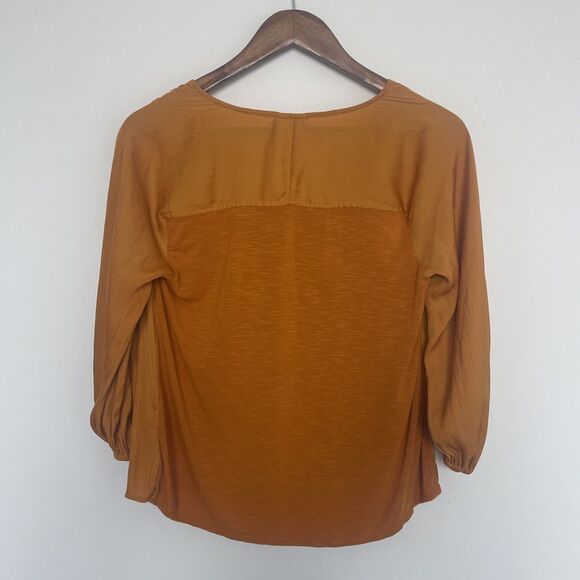 Anthropologie Dolan Blouse XS Mustard Embroidered Boho Peasant Top Pullover - Picture 2 of 6